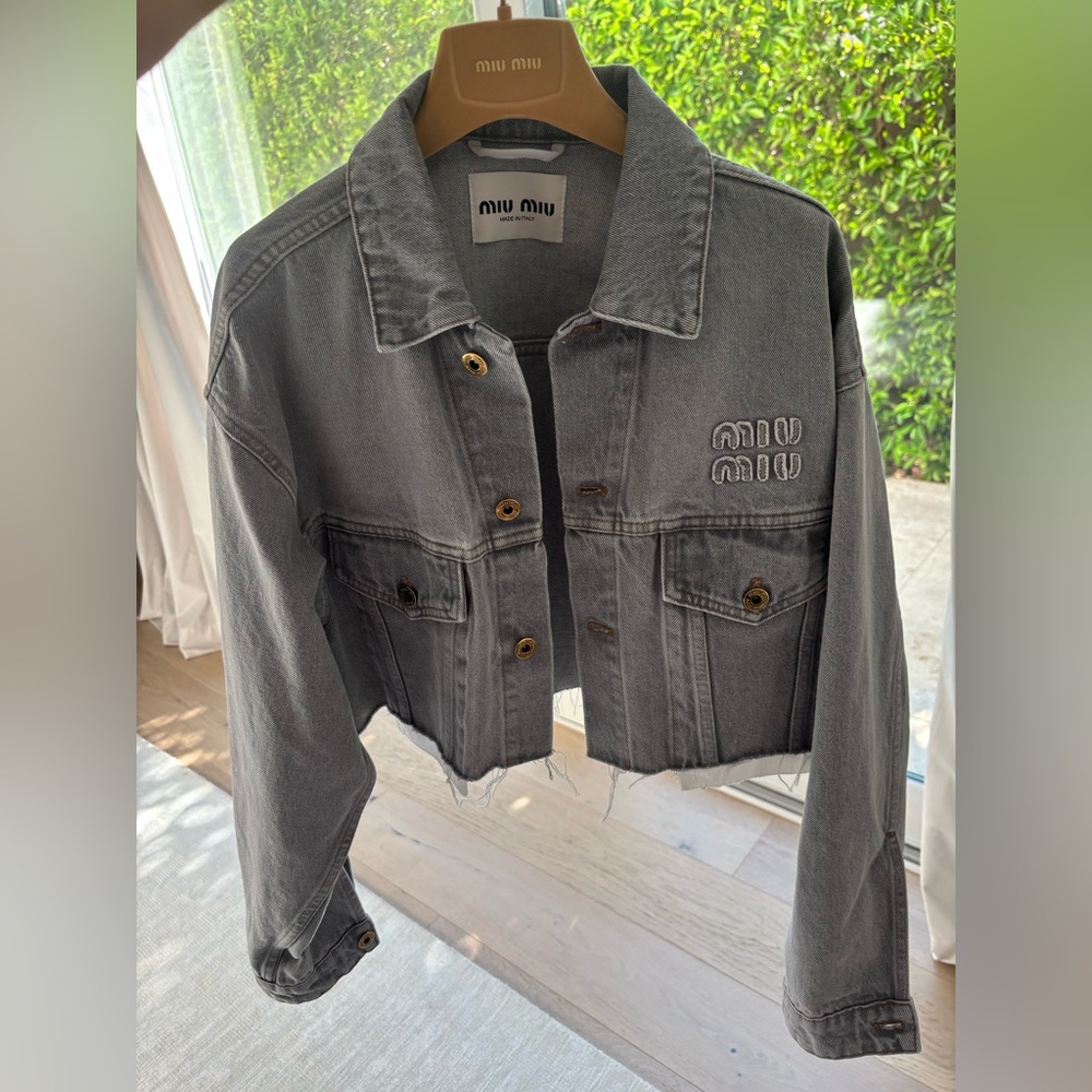 Miu Miu Charcoal Cropped Denim Jacket 36